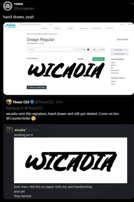 网传wicadia的签名曾因为使用第三方字体而被V社拒绝。